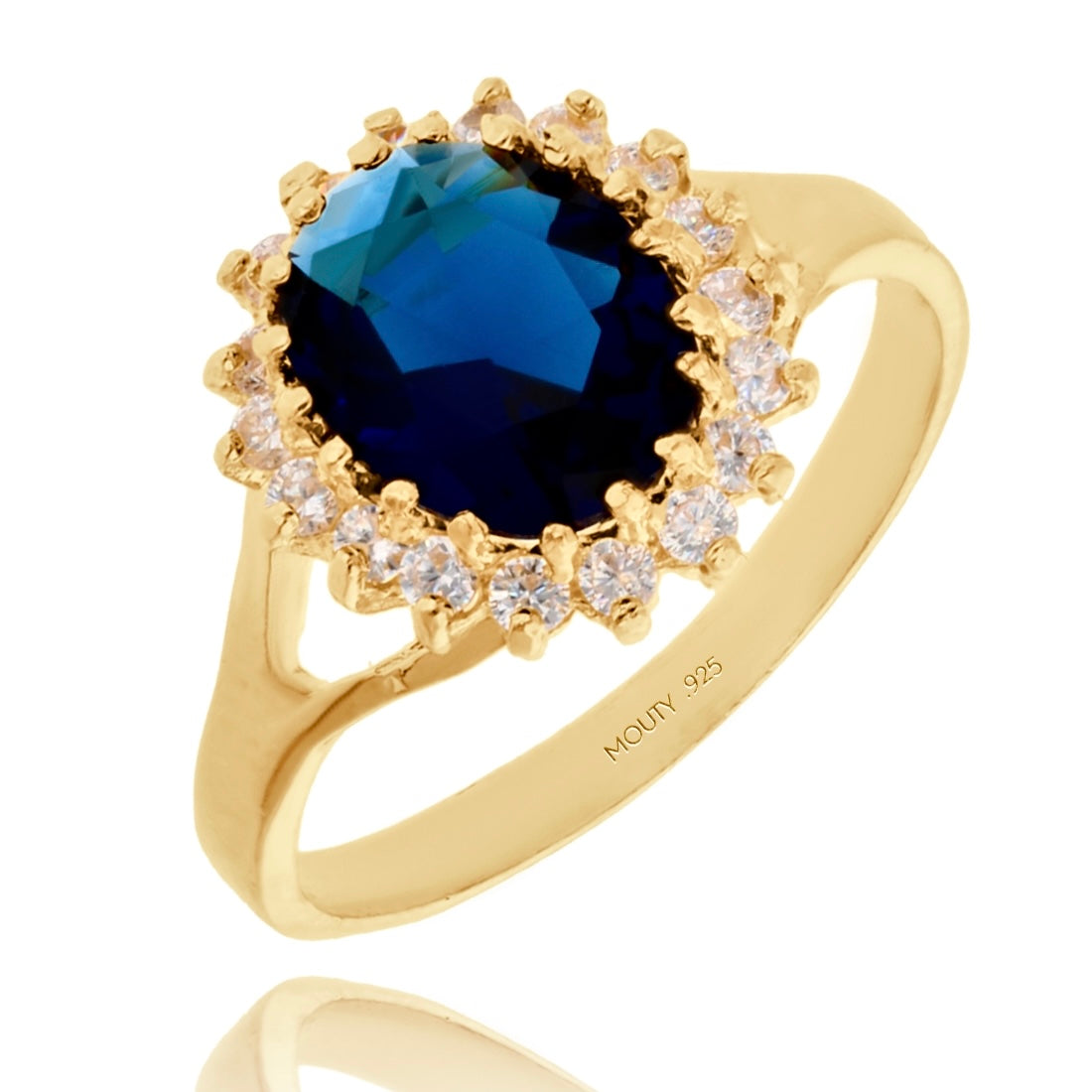 Anillo Renata de Plata en Ba o de Oro Amarillo con Circonia Azul