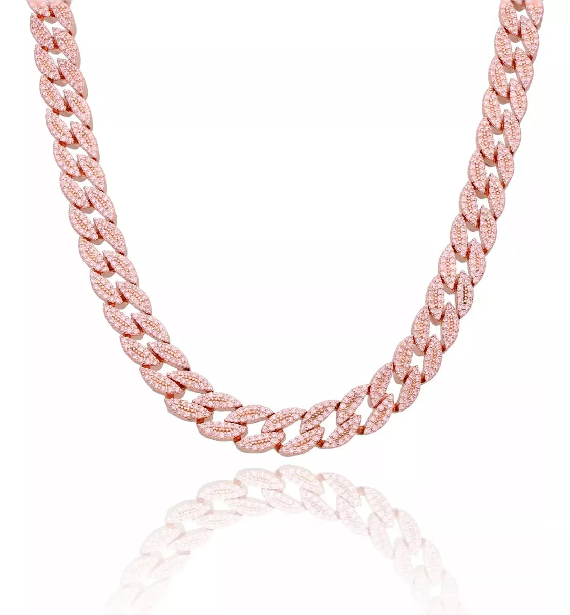 Cadena Unisex Barbada Grosor de 10mm Plata Italian Micropave Rosa