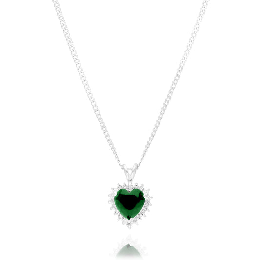 Collar love en plata con recubrimiento de rodio con circonia verde