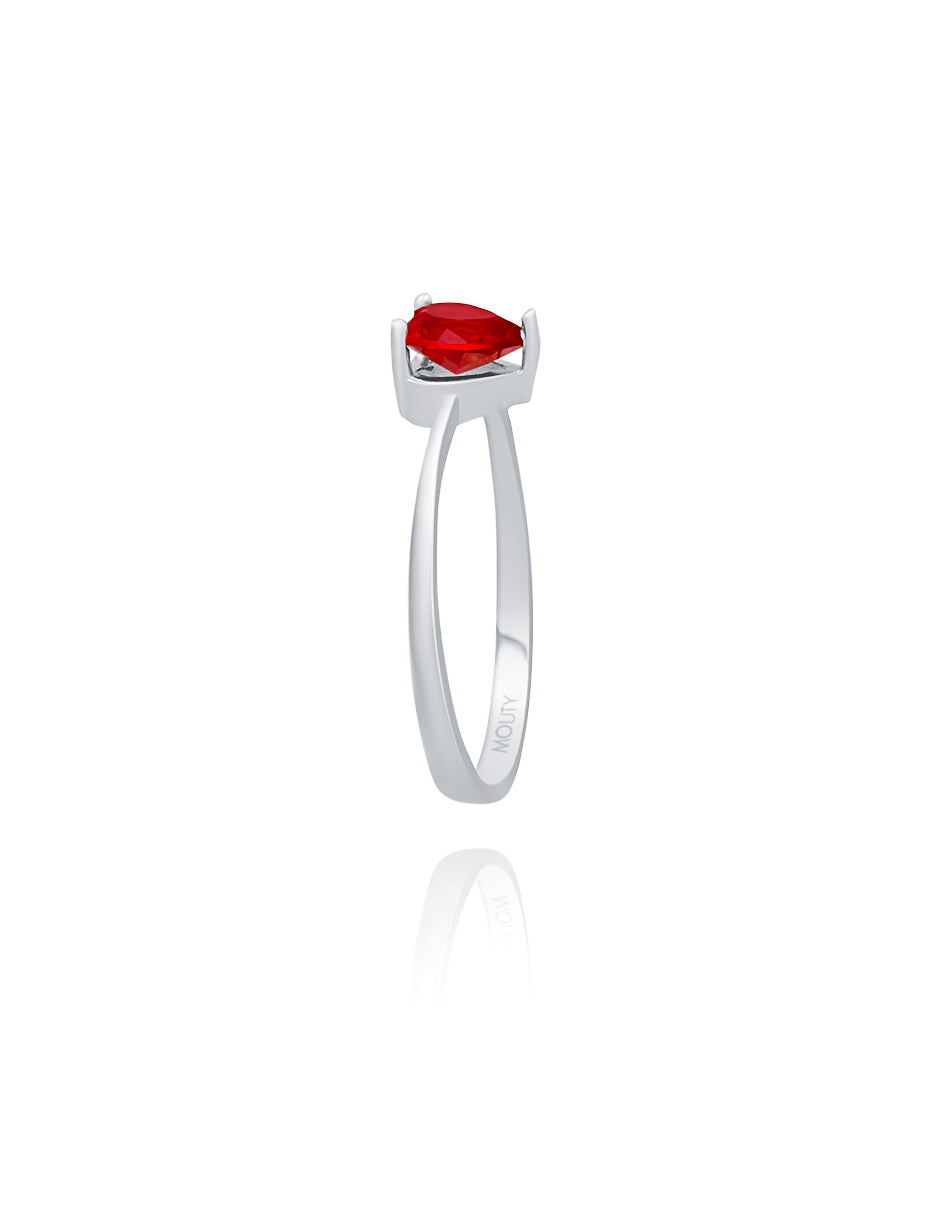 Anillo Zara en plata con circonia roja