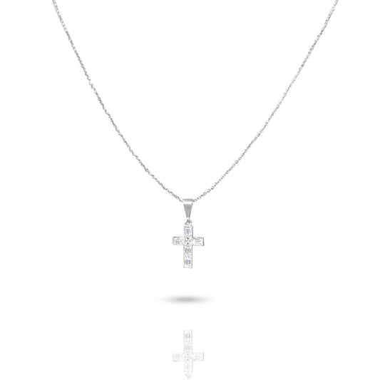 Italian 10k white gold cross necklace with zirconia