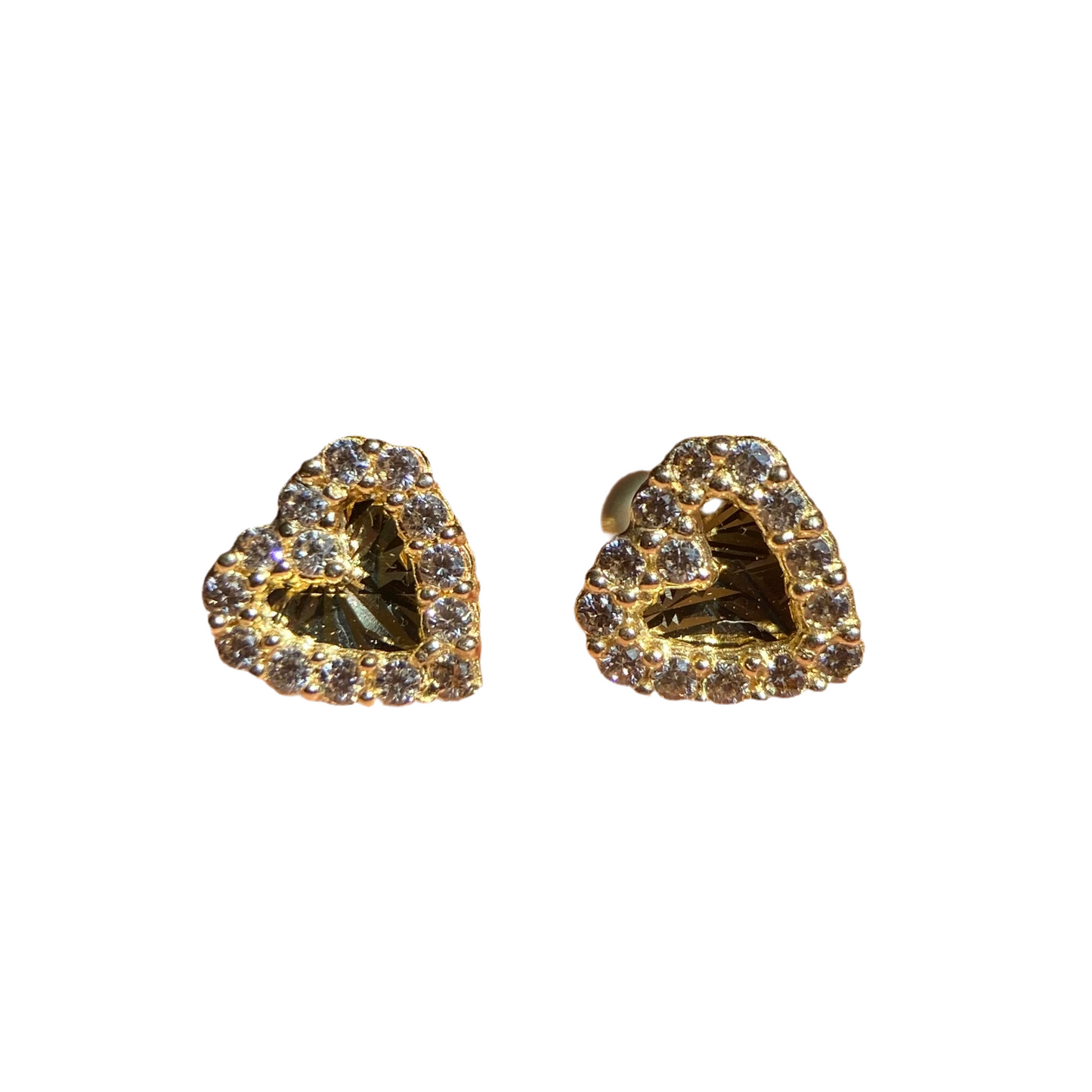 Broqueles corazón pavé con base diamantada en oro 10k amarillo con circonias Cod: 14279 6mm