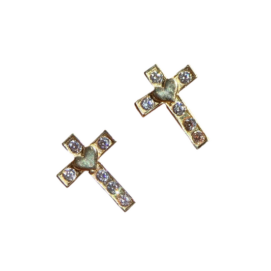 Heart cross buckles in 10k yellow gold with zirconias Cod: 14310 9mm