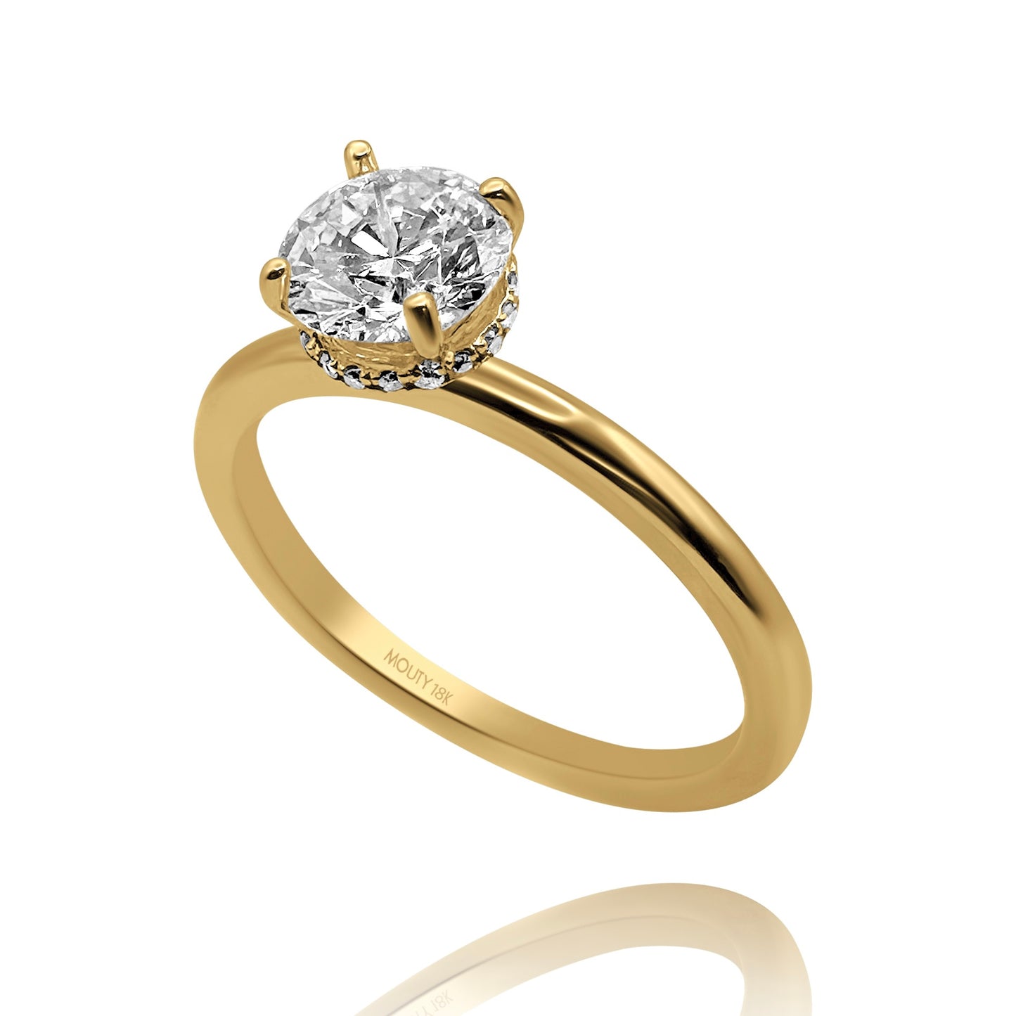 Anillo Eva en oro amarillo 18k con diamante de laboratorio 1.0 ct central halo .12cts