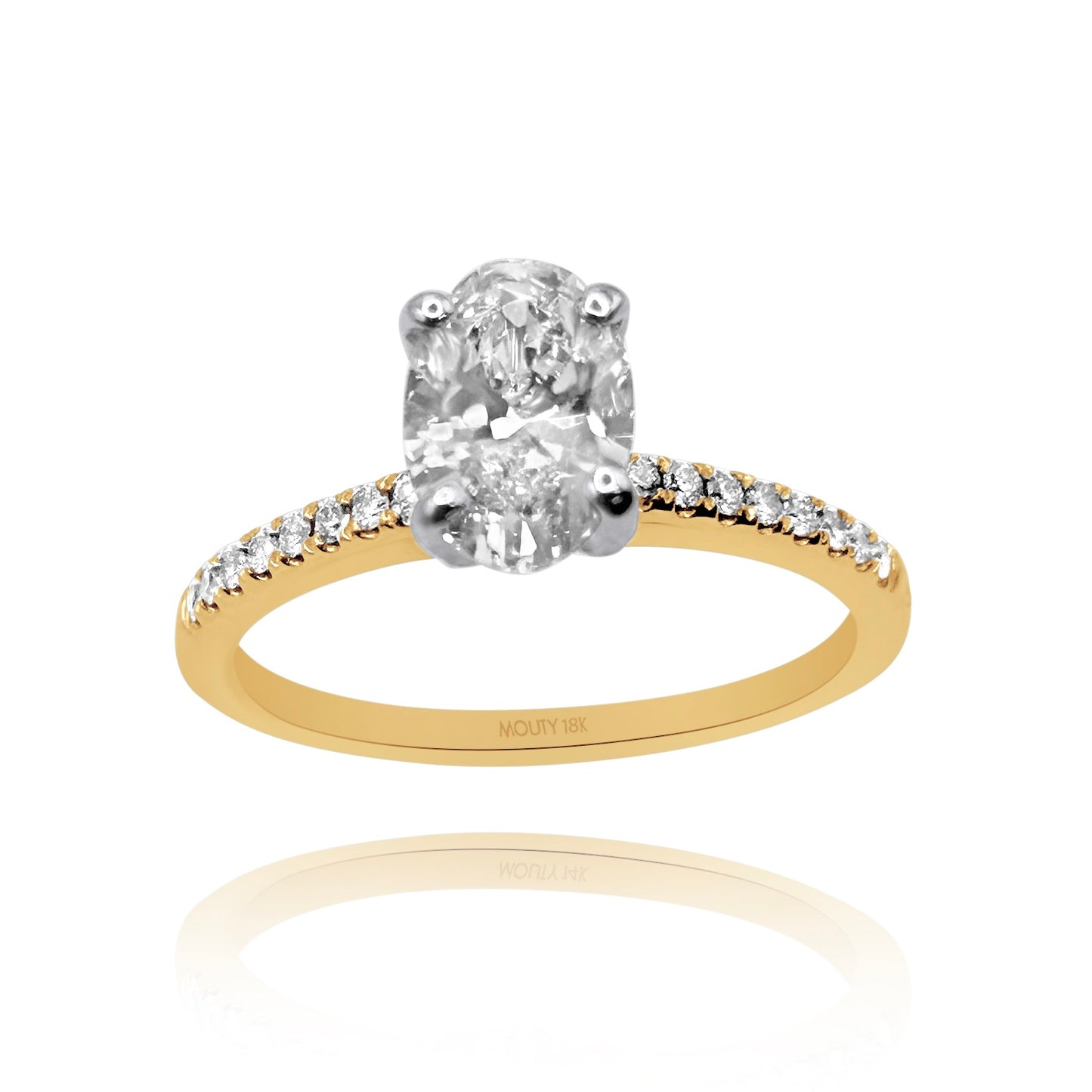 Anillo Emily en oro amarillo 18k y montadura oro blanco 18k con diamante de laboratorio 1.0 ct | laterales .12cts