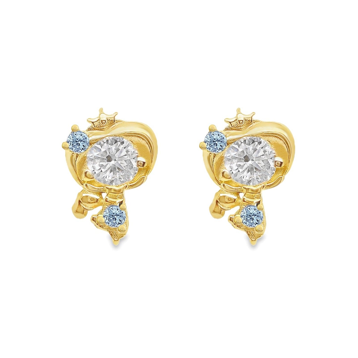 10k yellow gold crown heart studs with zircons Disney®️