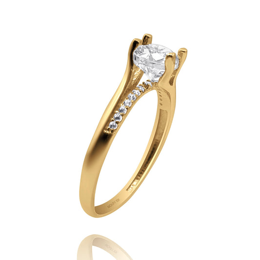 10k yellow gold ring with round zirconia Code: MAN315