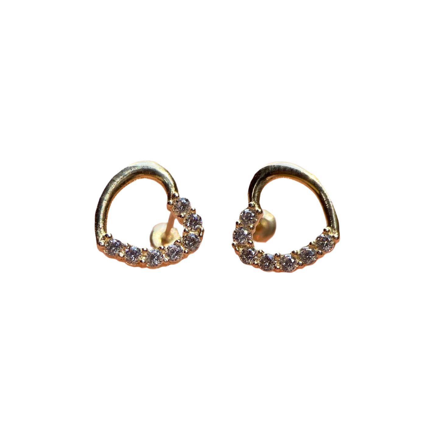 Heart studs in 10k yellow gold with zircons Code: 14283 7mm