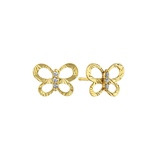 Round butterfly studs in 10k yellow gold with zircons Code: 14277 6mm