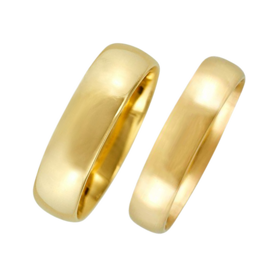 Dúo de argollas AA en oro amarillo de 14k (6mm y 4mm) Confort huecas