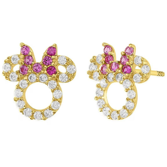 Minnie bow studs in 10k yellow gold pavé with zircons Disney®️