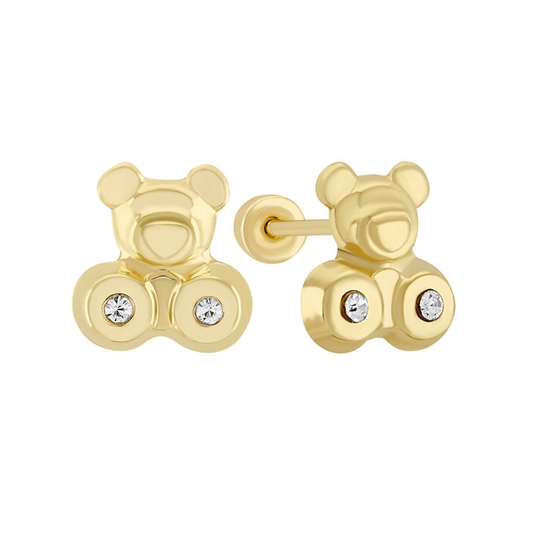 Broqueles teddy bear en oro 10k amarillo con circonias Cod: 14294 7mm