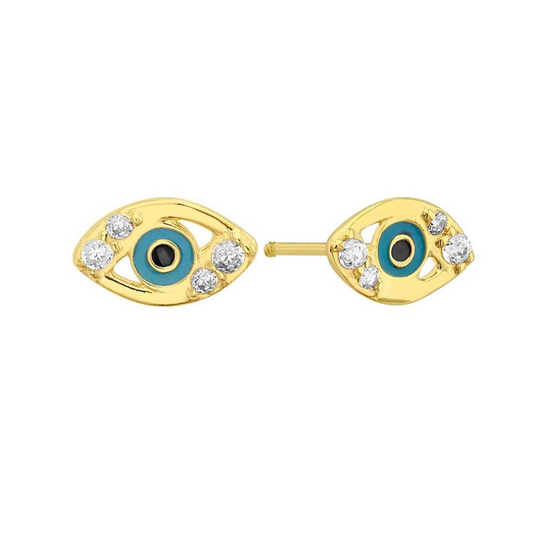 Turkish eye bucklers in 10k yellow gold with zirconias Cod: 14291 7mm