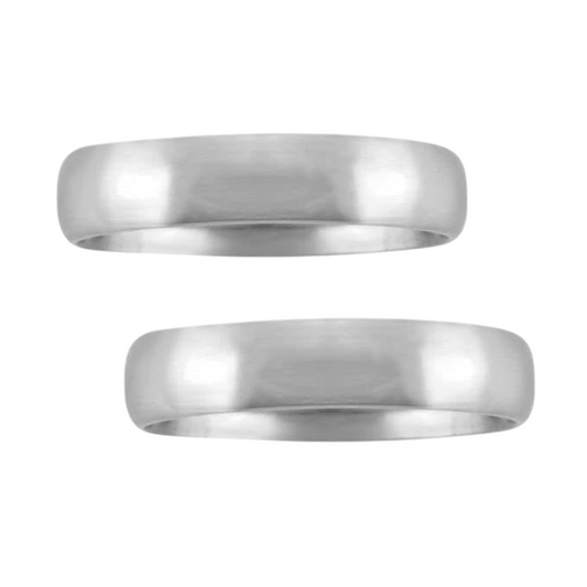 Dúo de argollas AB4 Lisas en oro blanco de 14k (4mm) Confort huecas