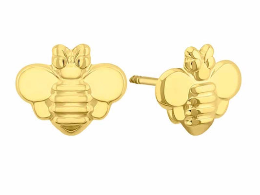 Broqueles abeja troqueladas en oro 10k amarillo liso  Cod: 14293 6.5mm