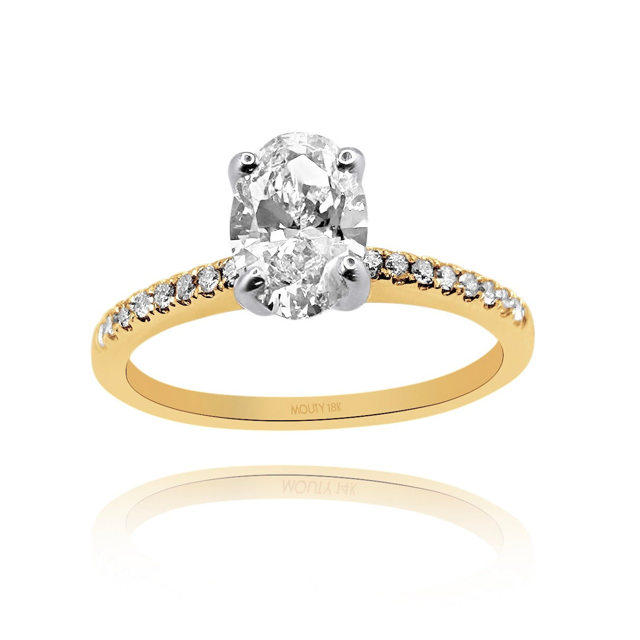 Anillo Emily en oro amarillo 18k y montadura oro blanco 18k con diamante de laboratorio 1.0 ct | laterales .12cts