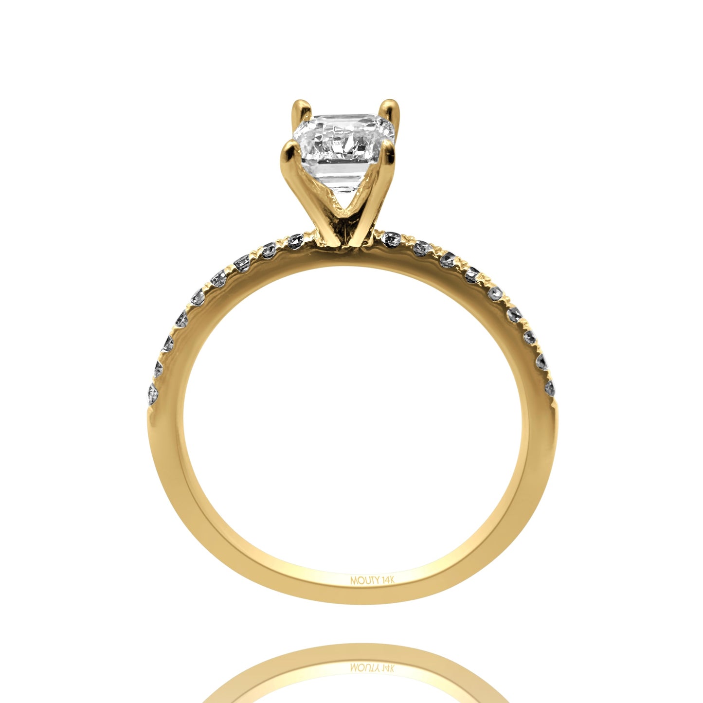 Anillo Aria en oro amarillo 14k con diamante de laboratorio 1.0 ct central laterales .12cts