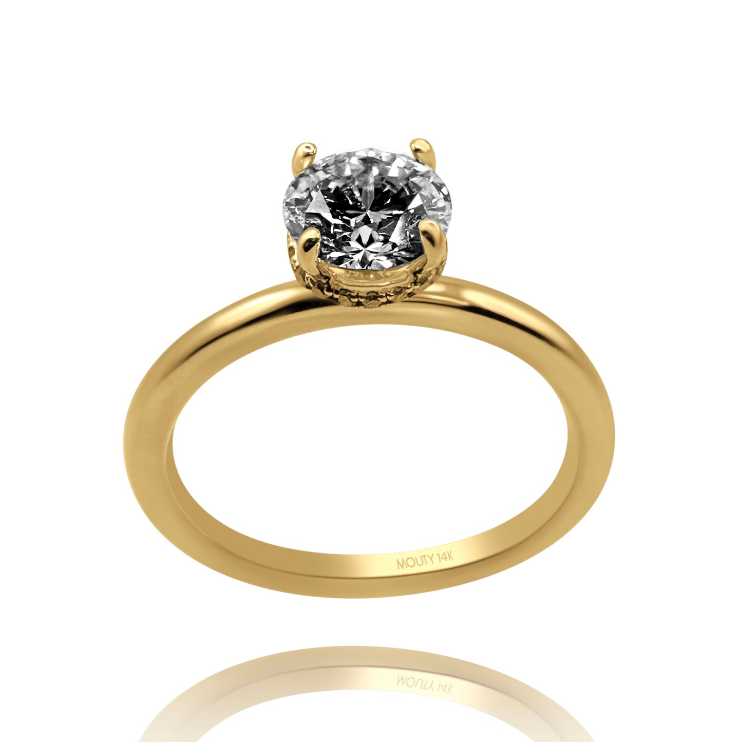 Anillo Eva en oro amarillo 14k con diamante de laboratorio 1.0 ct central halo .12cts