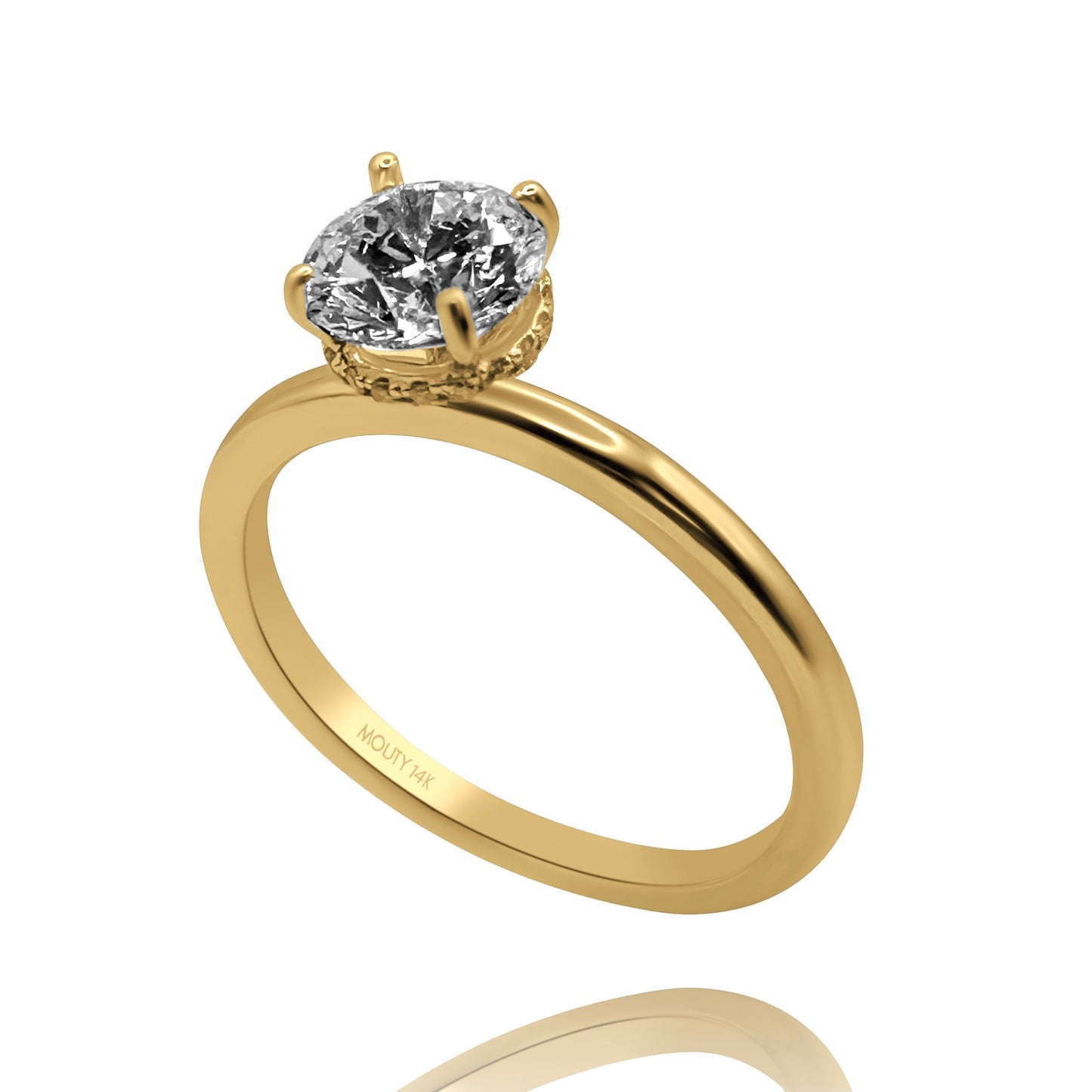 Anillo Eva en oro amarillo 14k con diamante de laboratorio 1.0 ct central halo .12cts