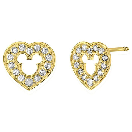 Heart brooches with silhouette in the center in 10k yellow gold with Disney®️ zircons