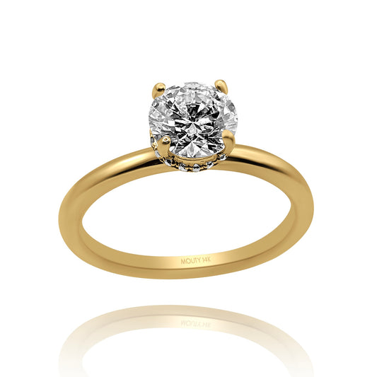 Anillo Eva en oro amarillo 14k con diamante de laboratorio 1.0 ct central halo .12cts