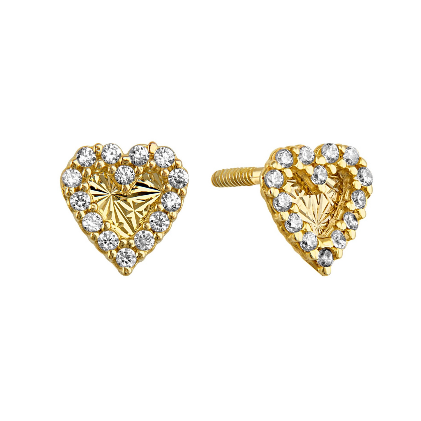 Broqueles corazón pavé con base diamantada en oro 10k amarillo con circonias Cod: 14279 6mm