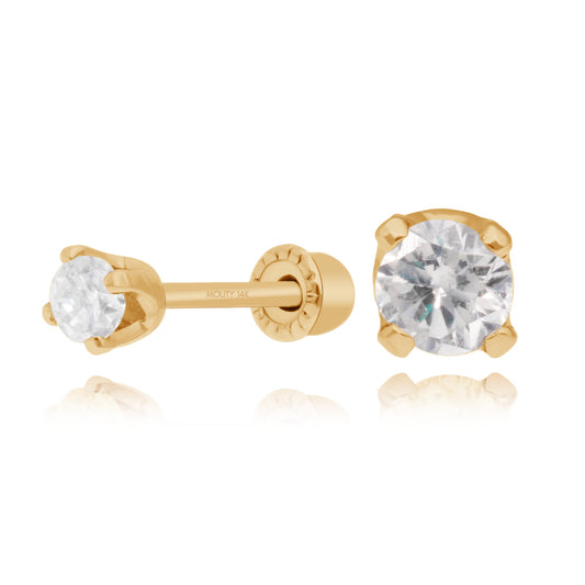 Stud Earrings Solid 14k Yellow Gold With Diamond .10 Ct