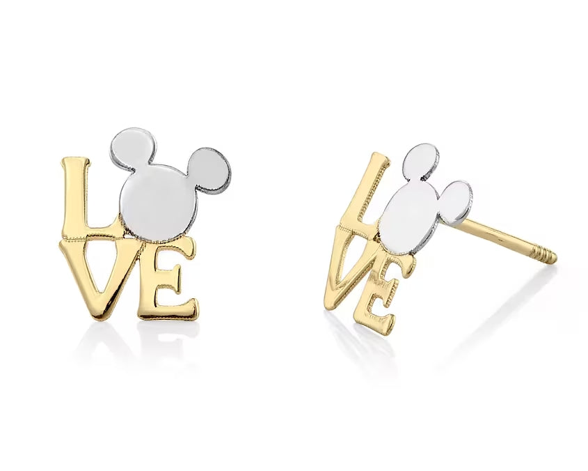 Broqueles love Mickey oro blanco y amarillo 10k  Disney®️ 7mm