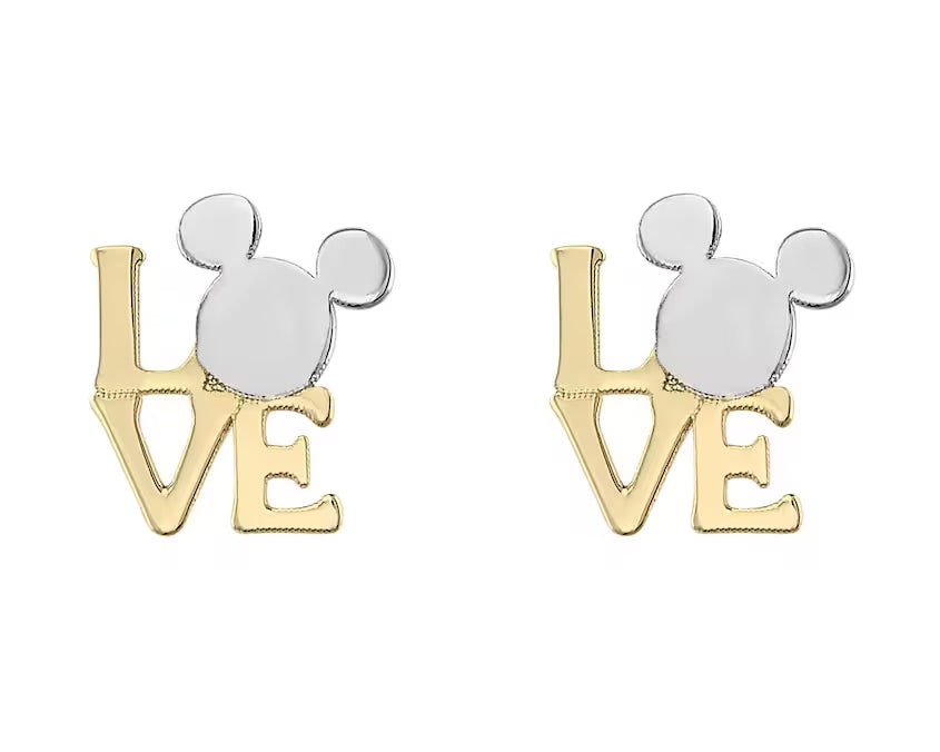 Broqueles love Mickey oro blanco y amarillo 10k  Disney®️ 7mm