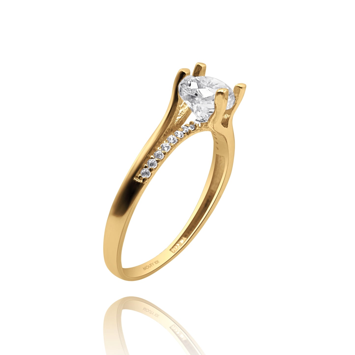 10k yellow gold ring with round zirconia Code: MAN315