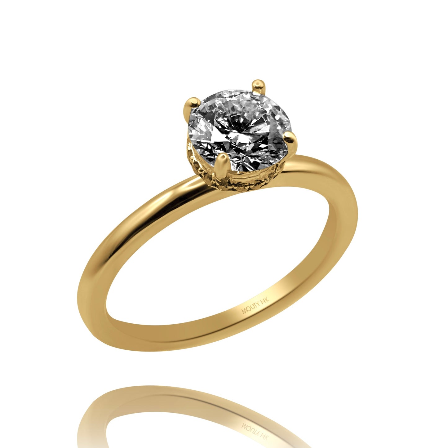 Anillo Eva en oro amarillo 14k con diamante de laboratorio 1.0 ct central halo .12cts