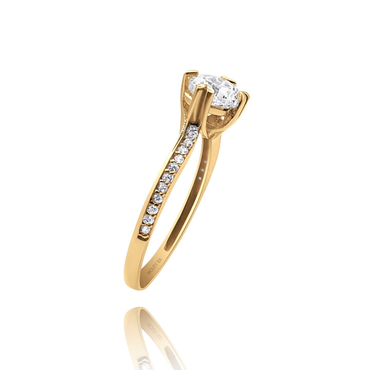 10k yellow gold ring with round zirconia Code: MAN315