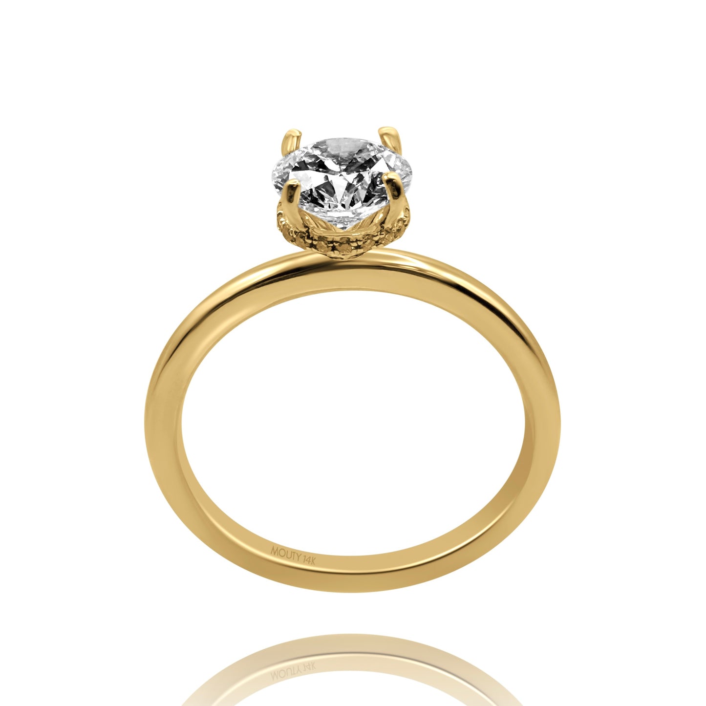 Anillo Eva en oro amarillo 14k con diamante de laboratorio 1.0 ct central halo .12cts