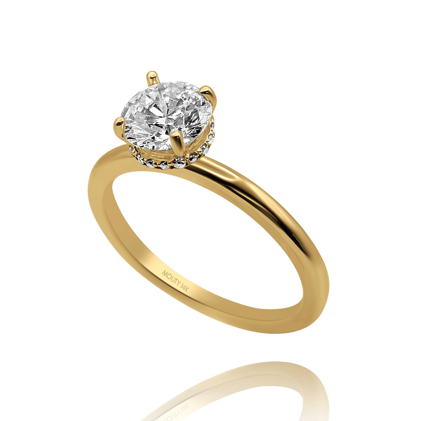 Anillo Eva en oro amarillo 14k con diamante de laboratorio 1.0 ct central halo .12cts