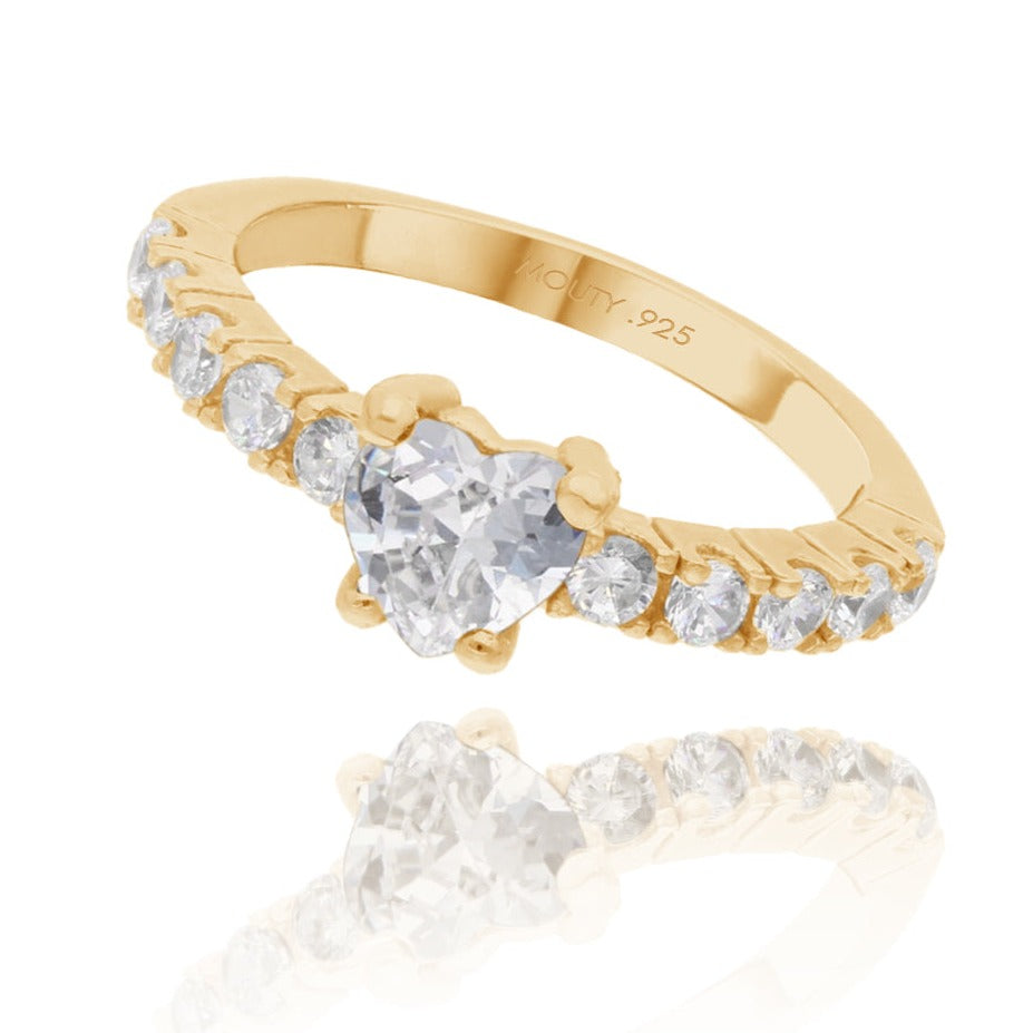 Amour ring in silver with yellow gold plating with zirconias 