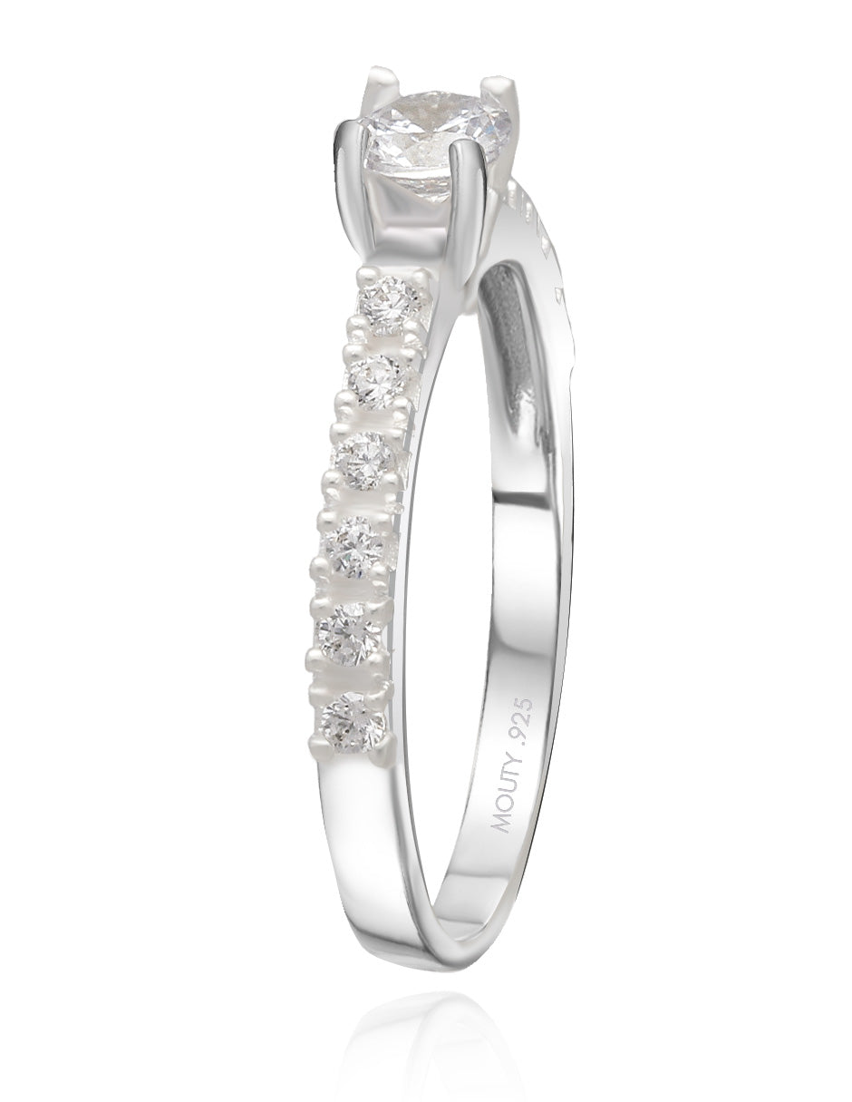 Amour ring in rhodium-plated silver with zirconia