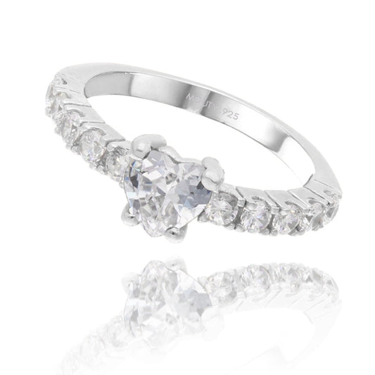 Amour ring in rhodium-plated silver with zirconia