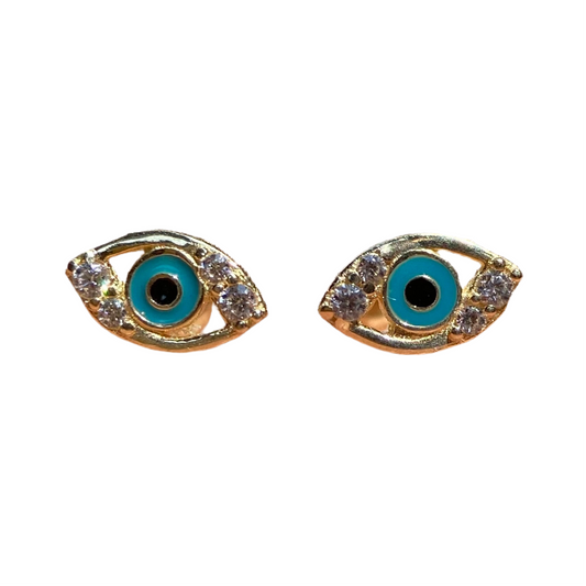 Turkish eye bucklers in 10k yellow gold with zirconias Cod: 14291 7mm