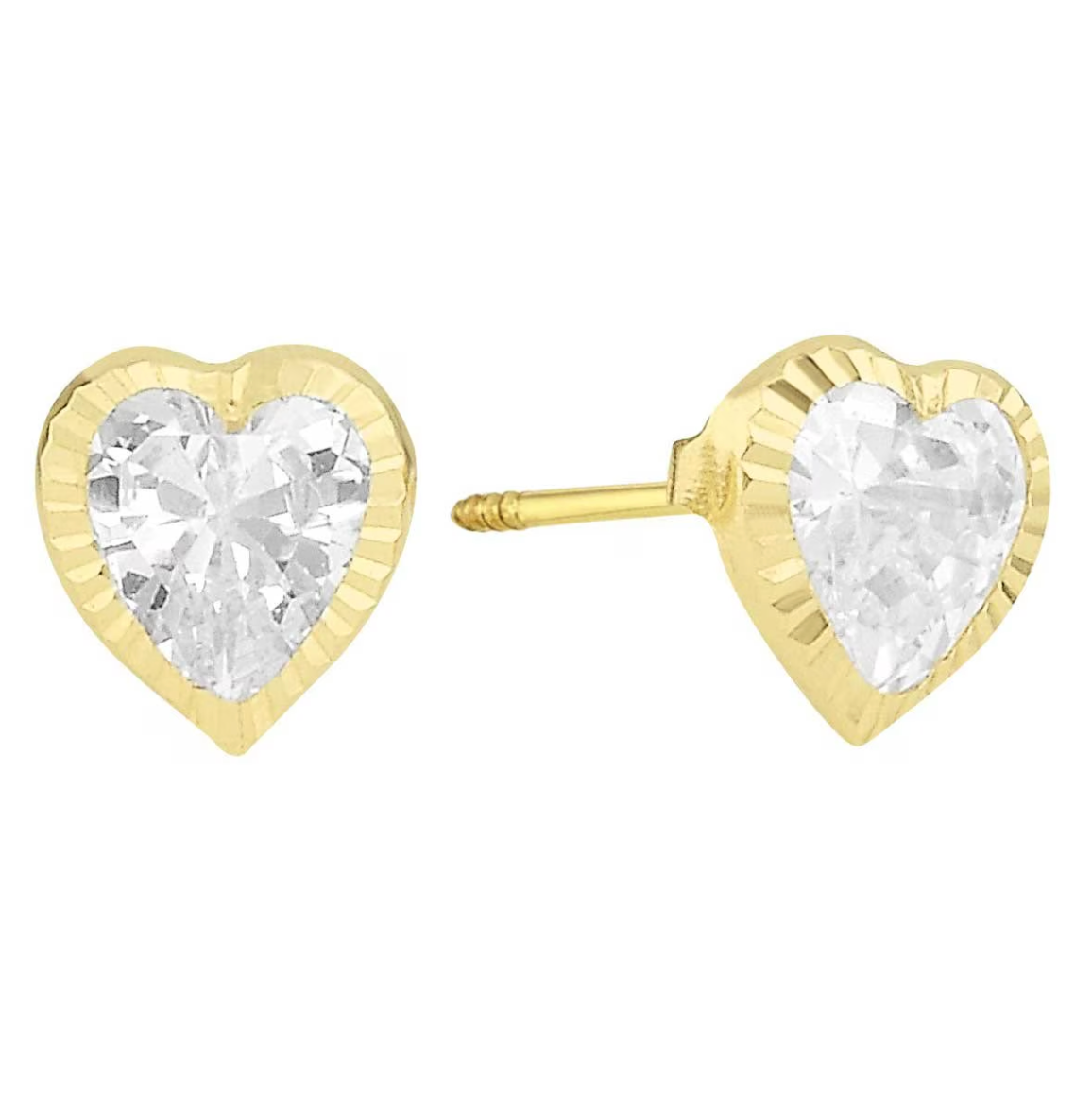 Straight heart studs with 4x4 diamond bezel in 14k yellow gold with zirconia Code: 14307