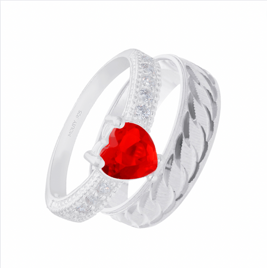 Duo of Edward x Fanny Rings in Silver with Red Zirconia