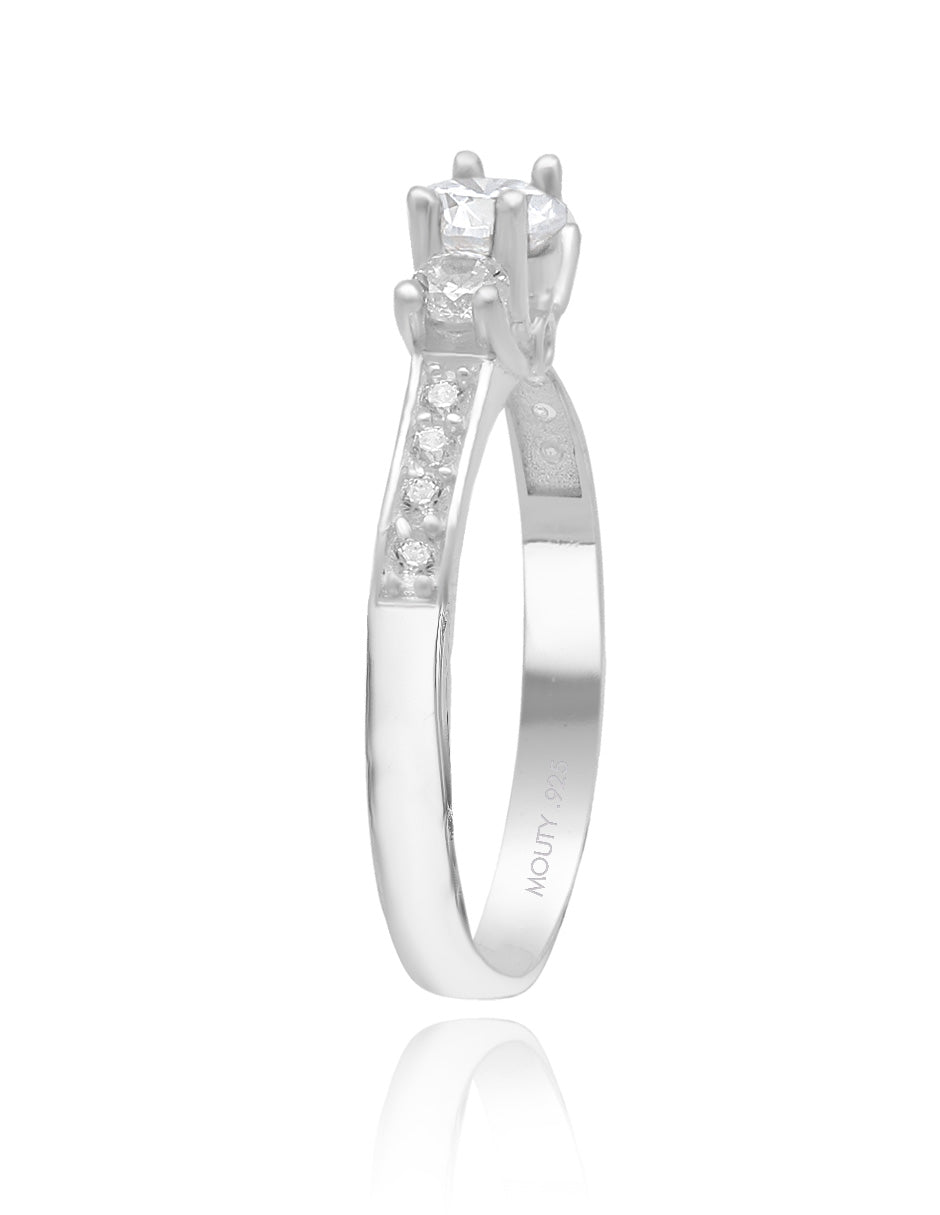 Anillo Cielo en plata con baño de rodio con circonia blanca