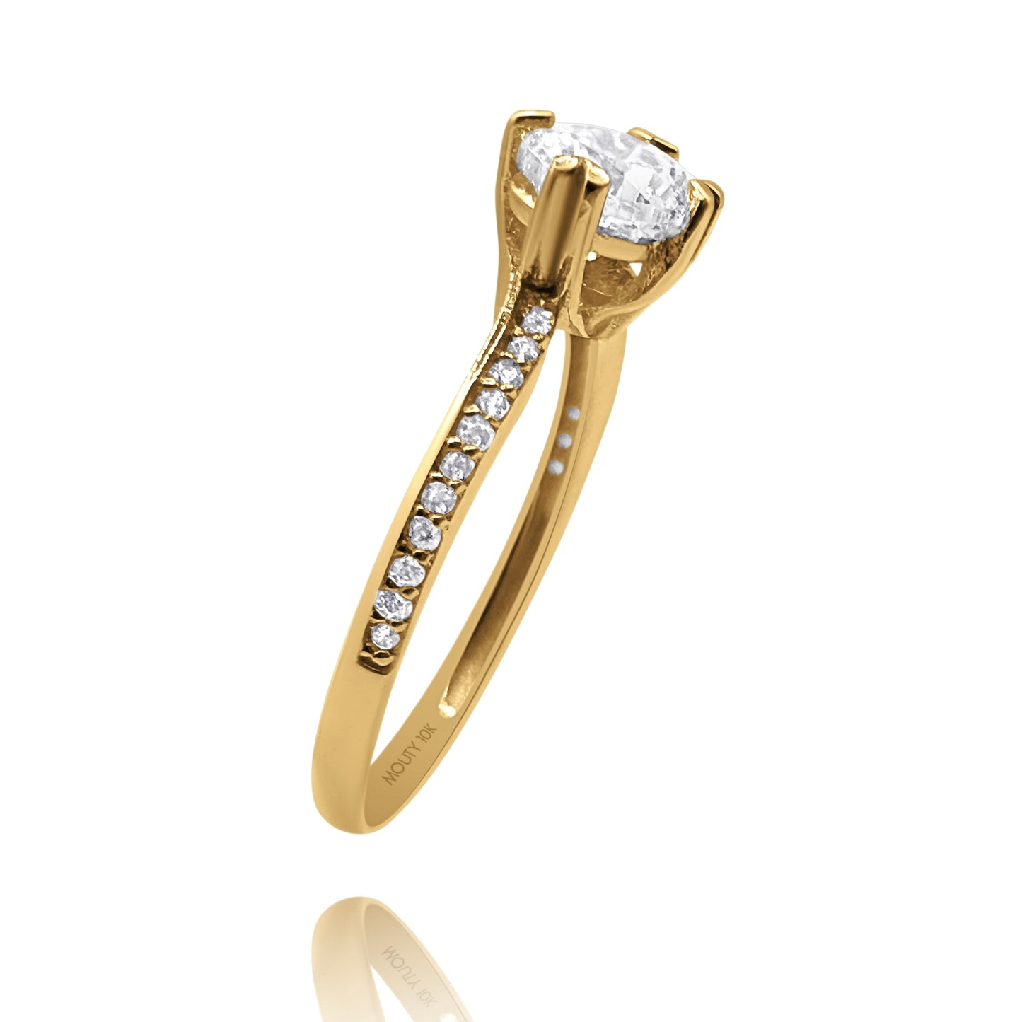 10k yellow gold ring with round zirconia Code: MAN315