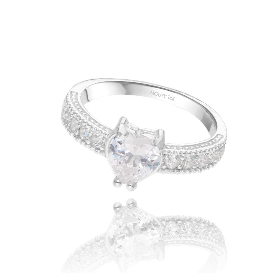 Fanny ring in 14k white gold with white zirconia