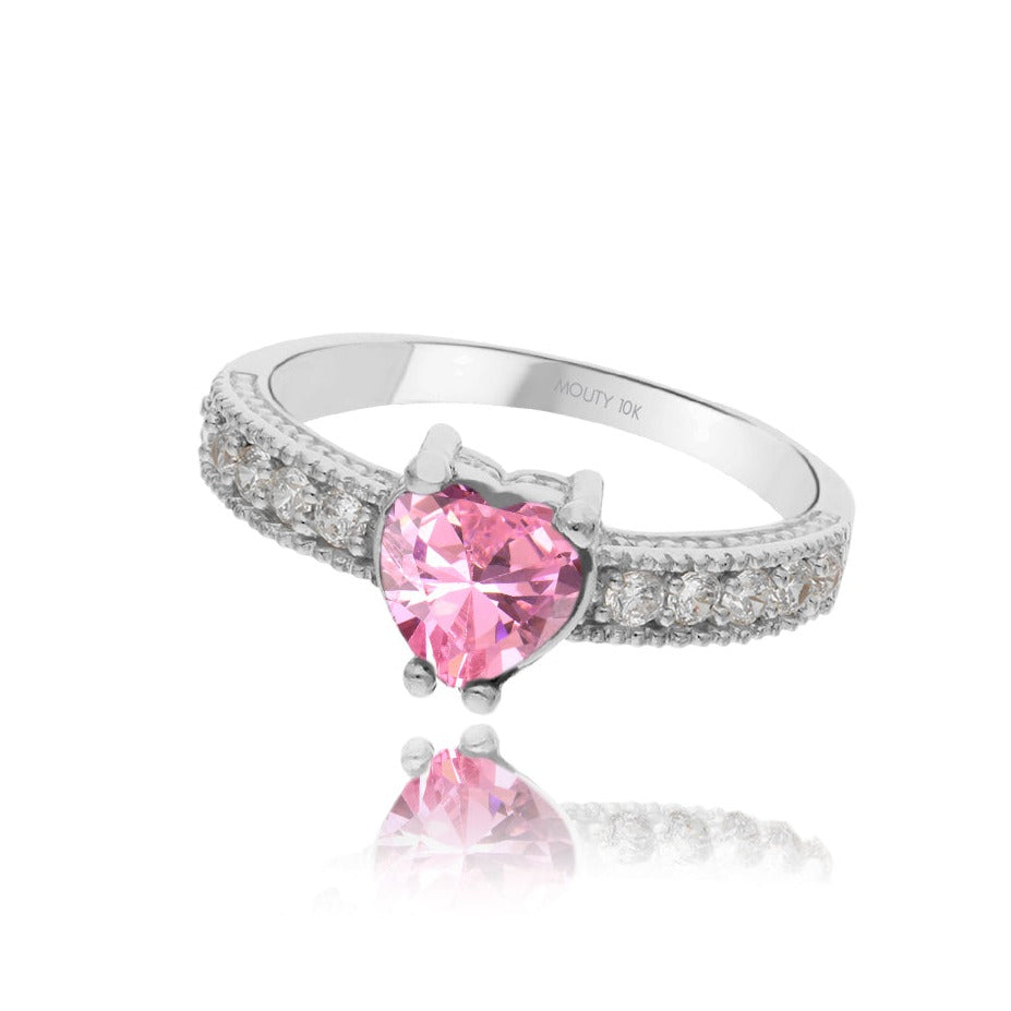 Anillo Fanny en oro blanco 10k con circonia rosa