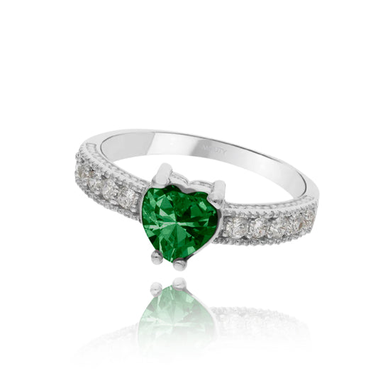 Anillo Fanny en oro blanco 14k con circonia verde