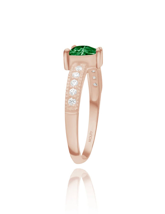 Anillo Fanny en plata con recubrimiento rosa con circonia verde