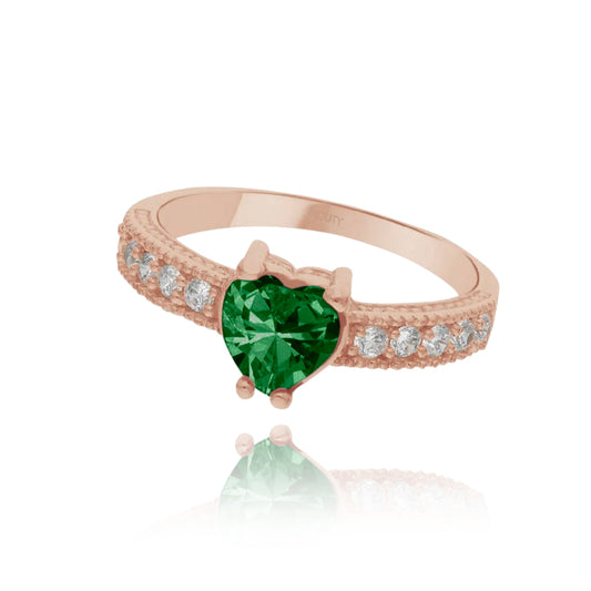 Anillo Fanny en oro rosa 14k con circonia verde