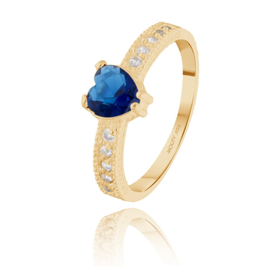 Anillo Fanny en plata con baño de oro amarillo con circonia azul rey