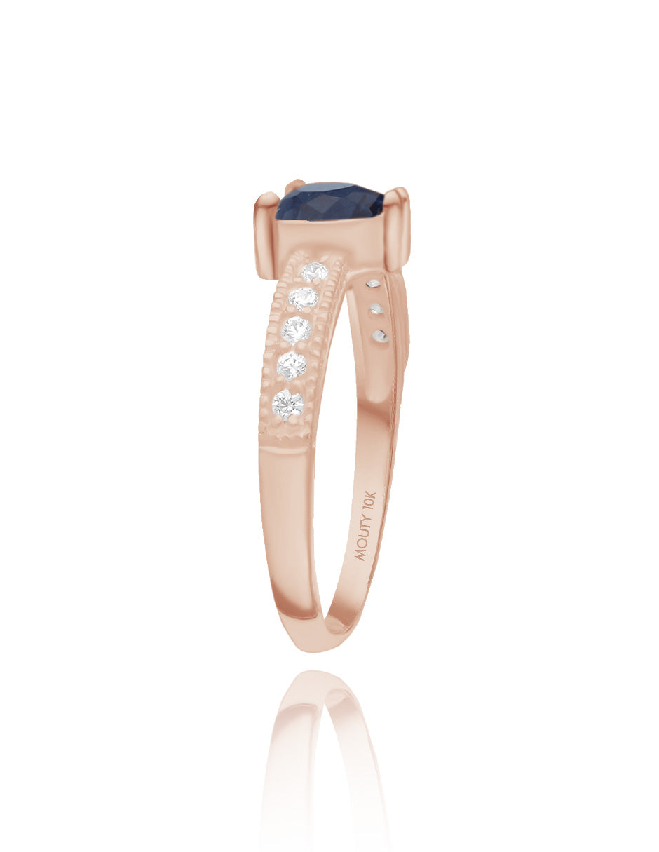 Fanny ring in 14k rose gold with royal blue zirconia