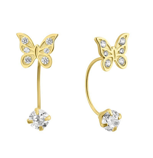 Curved butterfly studs in 10k yellow gold with zircons Code: 14270 1.5cm